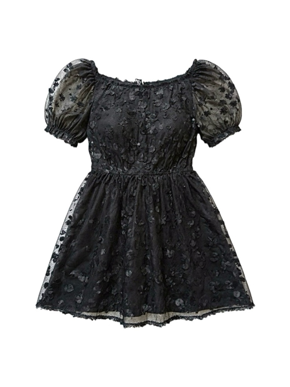 Forever 21 Floral Applique Black Babydoll Minidress